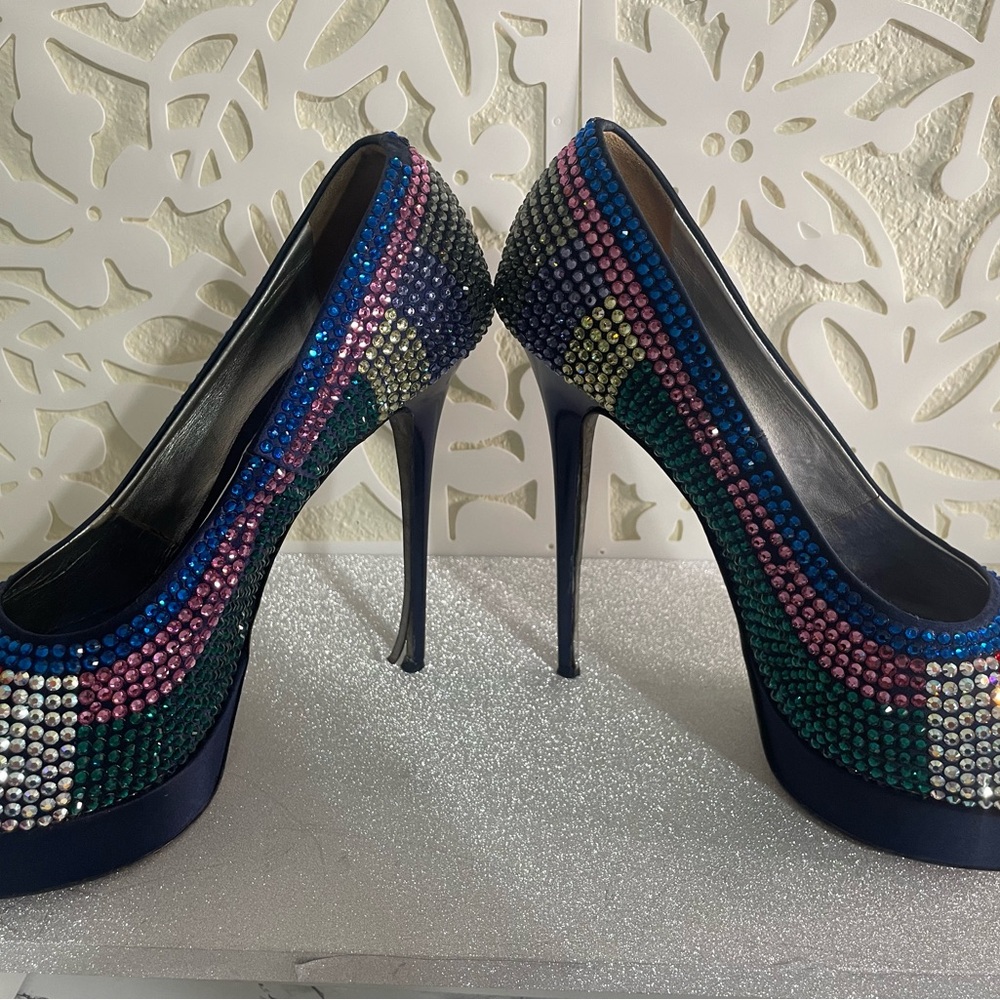 Gianmarco Lorenzi Blue and Pink Crystal Heels